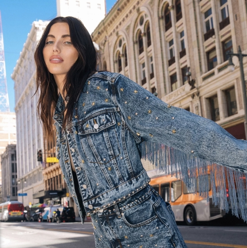 BNWT NASTY GAL Embellished Denim Jacket with Fringe